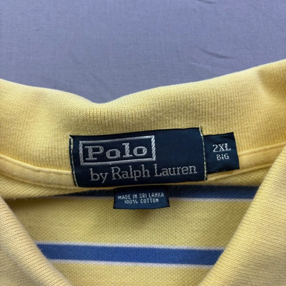 Polo Ralph Lauren Mens 2XL Big Yellow Blue Striped Short Sleeve Pique Polo Shirt